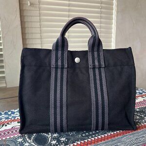 Hermes Black and Grey Canvas Fourre Tout Tote Bag PM Small Size, EUC
